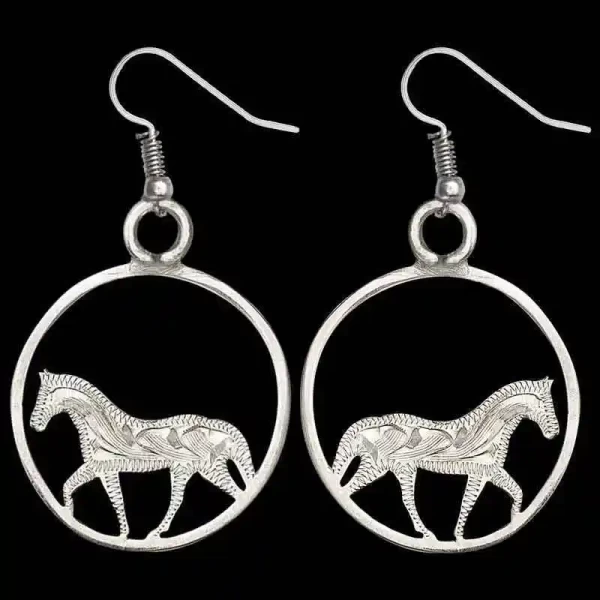 The perfect set of earrings for our Equestrian Enthusiasts! The Marigold Earrings feature a beautiful horse sillhouette with hand engraved German Sivler details. 1.2"" x 1.2

Browse more Western Jewelry by clicking Custom Bra